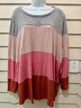 🔥5 for $25🔥 Maurices 24/7 Plus Size Soft Knit Long Sleeve Color Block Top